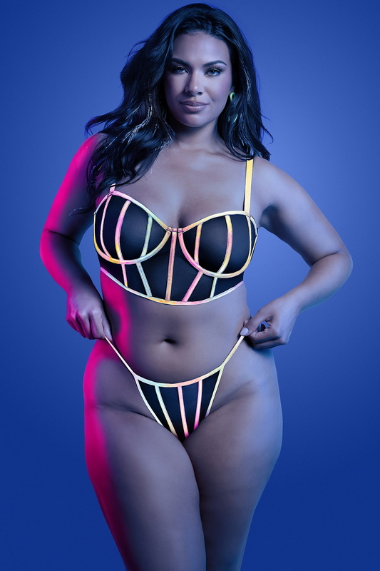 Plus Size Solar Seduction Black Reflective Lingerie Bra Set