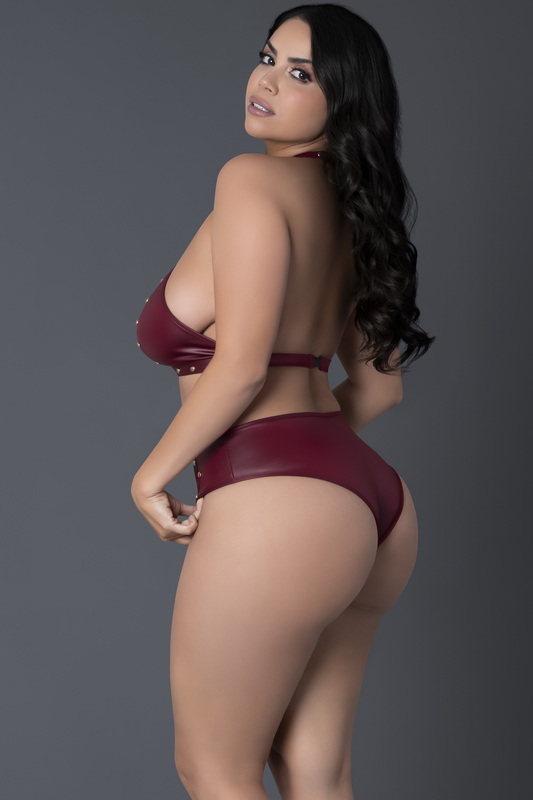 Plus Size Burgundy Vinyl Choker Bra & Panty Set image 3