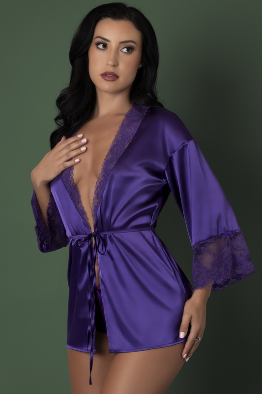 Purple Satin Petals Lingerie Robe image 1
