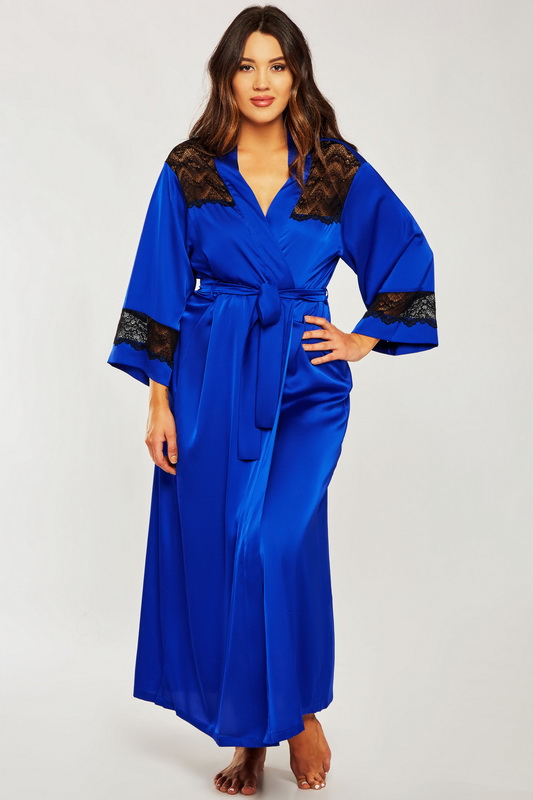 Plus Size Royal Blue Long Satin Robe Blowout Deal