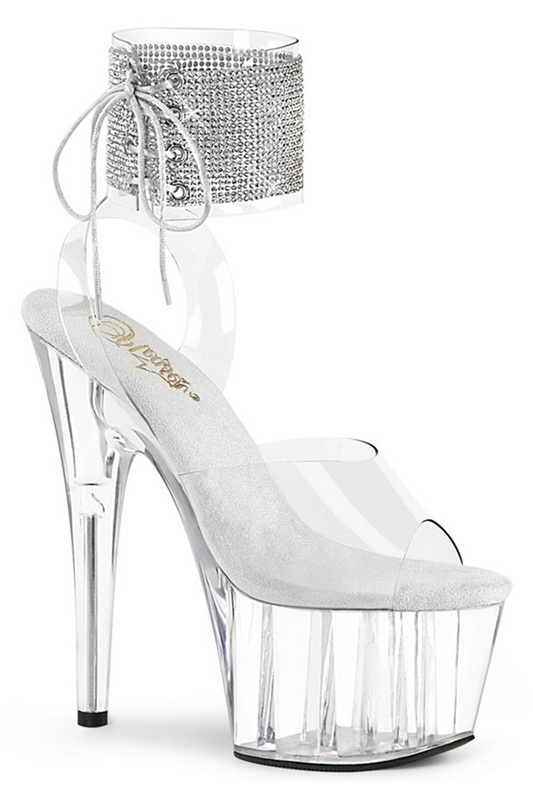 7" Heel Clear Platform Rhinestone Embellished Cuff Sandals Blowout Deal