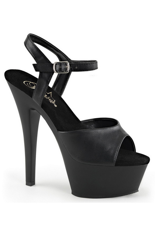 6" Heel Black Faux Leather Platform Ankle Strap Sandals Blowout Deal