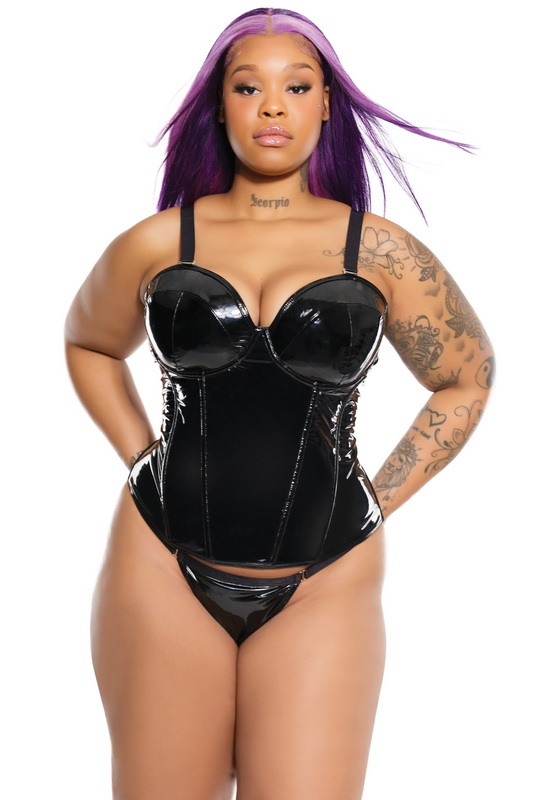 Plus Size Black Vinyl Boned Bustier Blowout Deal