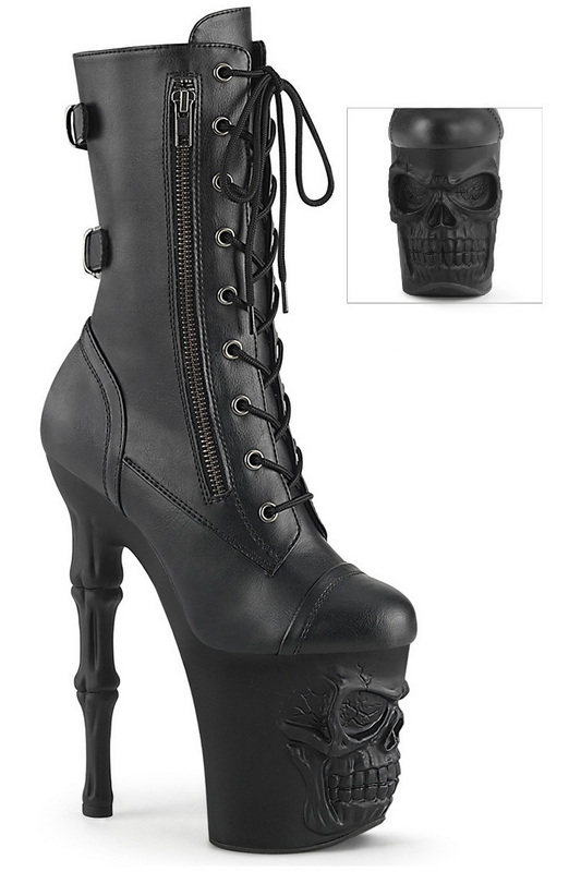 Black Faux Leather 8" Finger Bone Heel Pocket Mid Calf Boot Blowout Deal