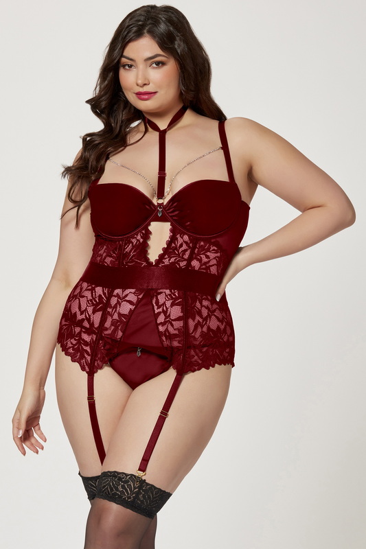 Plus Size Wine Brilliant Bling Bustier & G-String Blowout Deal
