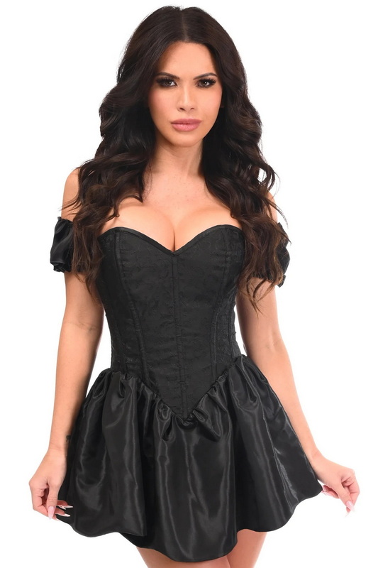 Top Drawer Steel Boned Black Brocade & Taffeta Corset Dress Blowout Deal