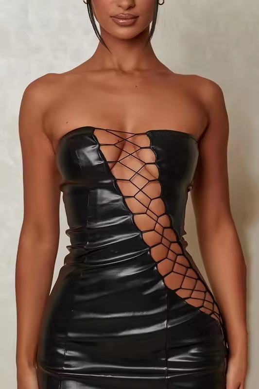 Onyx Black Hollow Out Dress Blowout Deal