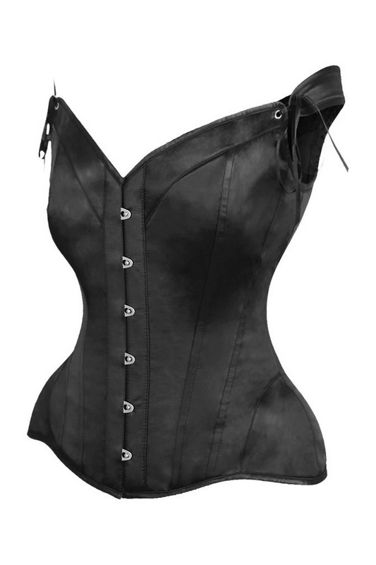 Plus Size Top Drawer Black Satin Steel Boned Corset & Straps Blowout Deal image 3
