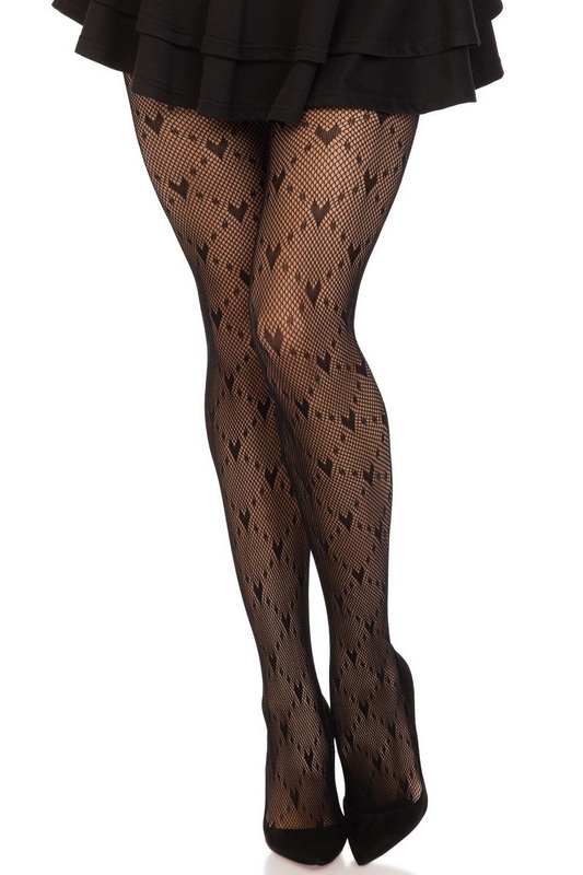 Black Love Struck Heart Net Tights Blowout Deal