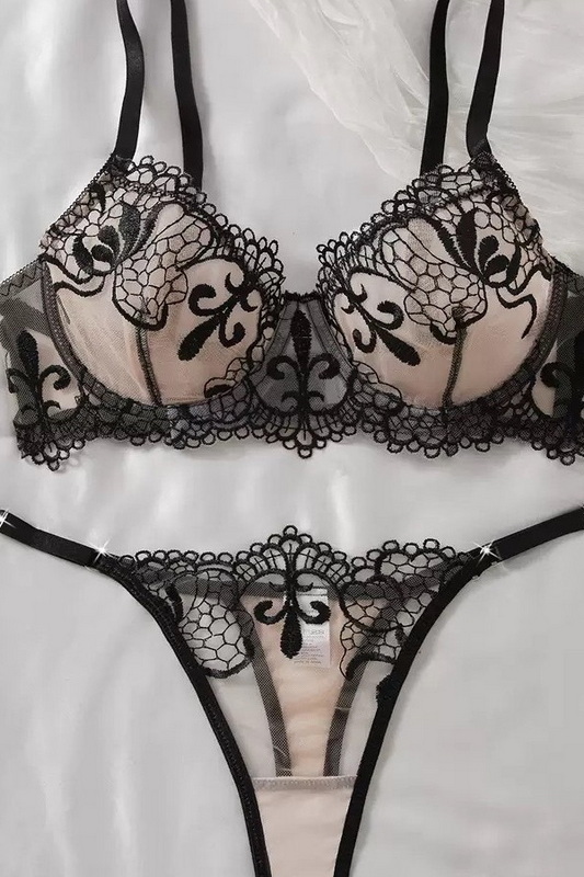 A Night To Remember Black Embroidered Bra Set image 2