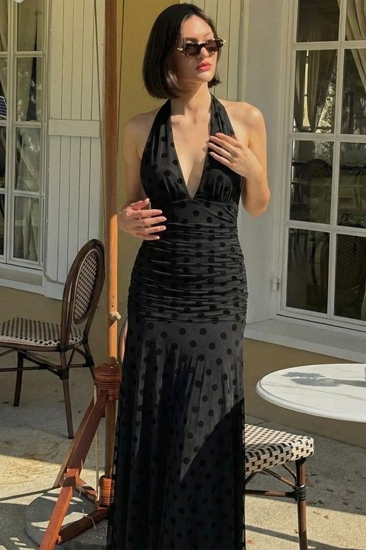 Charming Black Polk-A-Dot Maxi Dress image 4