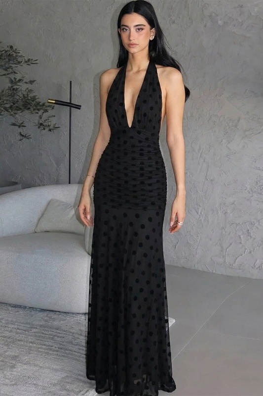 Charming Black Polk-A-Dot Maxi Dress image 5
