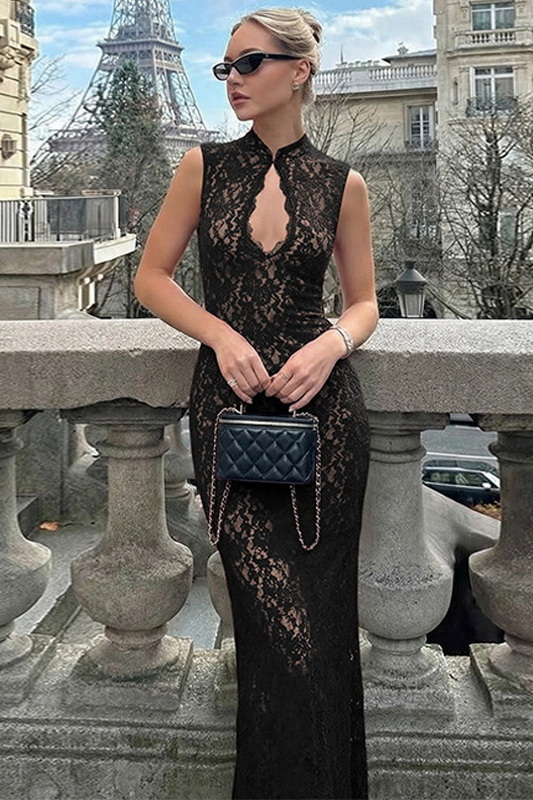 Divine Black Lace Maxi Dress