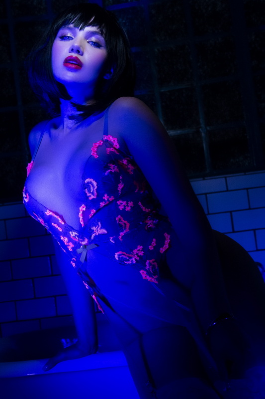 Petals In Sapphire Embroidered Sheer Gartered Teddy image 4