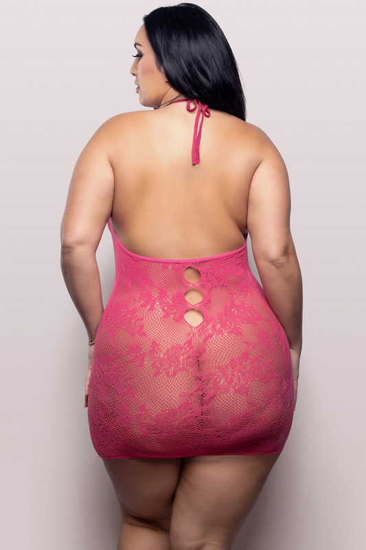 Plus Size Call Me Baby Hot Pink Criss Cross Halter Chemise image 1