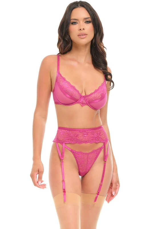Passionate Love Pink Lace Bra & Garterbelt Set image 2