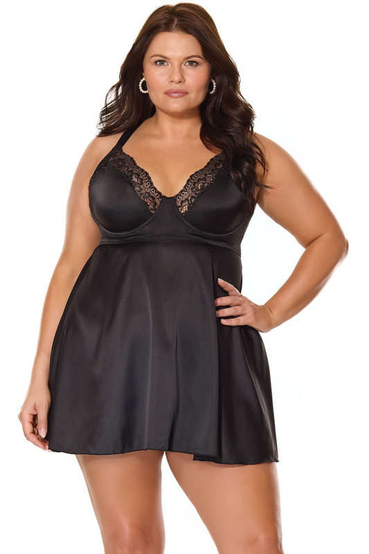 Plus Size Kissed By Satin Black Babydoll image 1