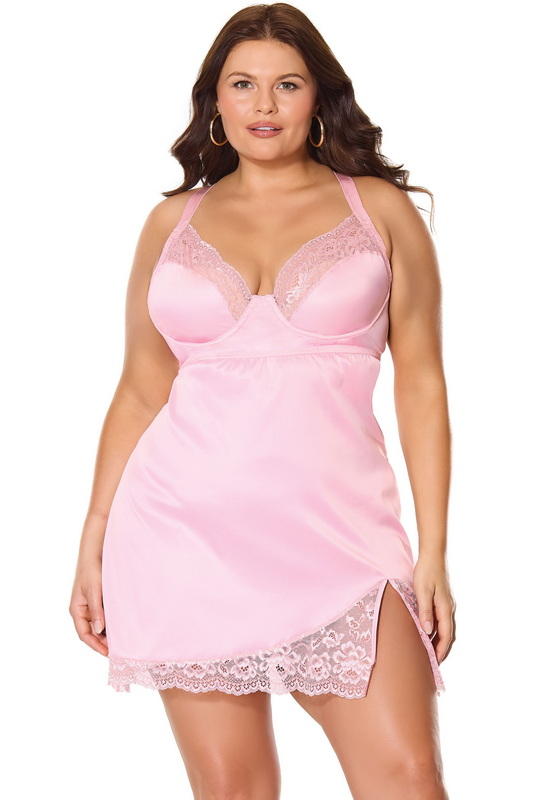 Plus Size Kissed By Satin Pink Chemise image 1