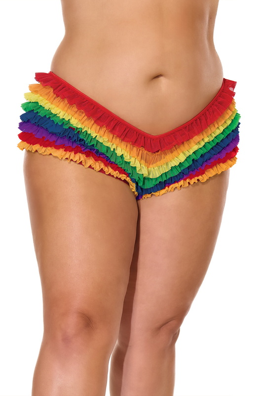 Plus Size Rainbow Bright Ruffle Booty Shorts image 2