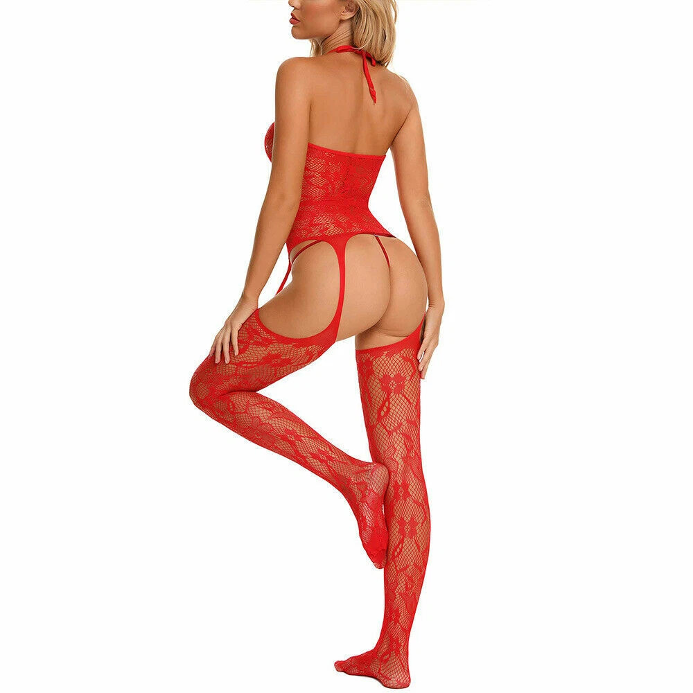 Spicy Night Red Fishnet Crotchless Bodystocking image 1