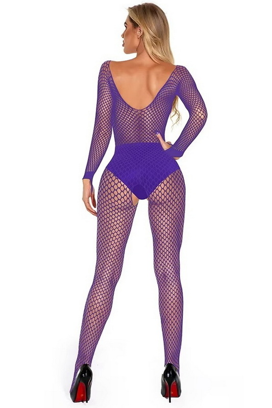 Katie's Purple Fishnet Crotchless Bodystocking image 2