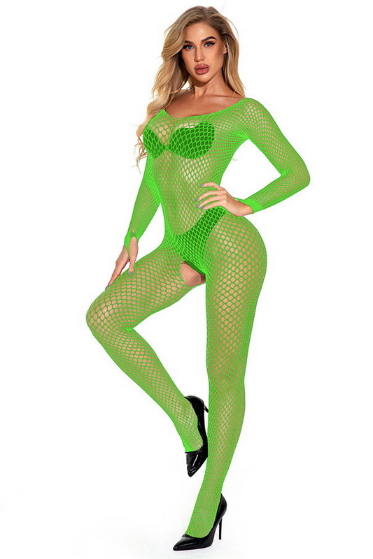 Katie's Neon Green Fishnet Crotchless Bodystocking