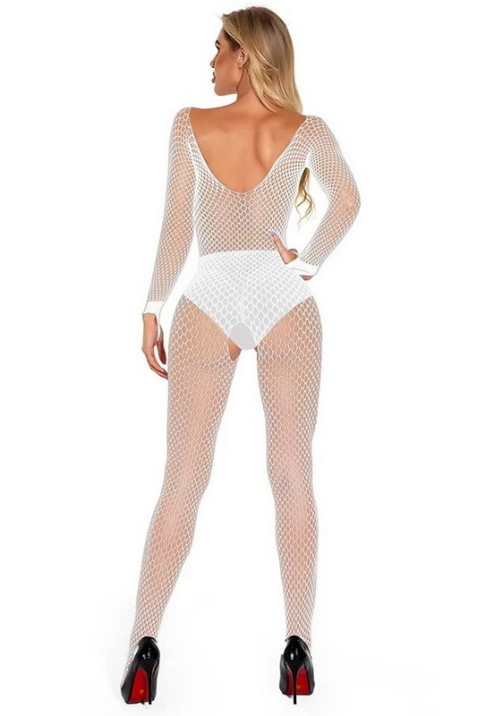 Katie's White Fishnet Crotchless Bodystocking image 1