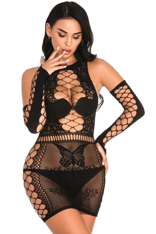 Vivid Dreams Black Fishnet Chemise & Arm Sleeves image 2