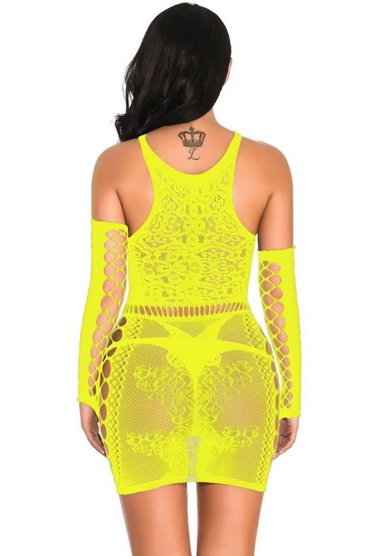 Butterfly Dreams Yellow Fishnet Chemise & Arm Sleeves image 2