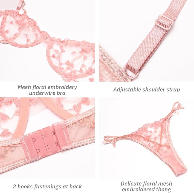 Sweet Treat Baby Pink Hearts Mesh Bra Set image 3