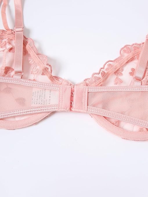 Sweet Treat Baby Pink Hearts Mesh Bra Set image 5