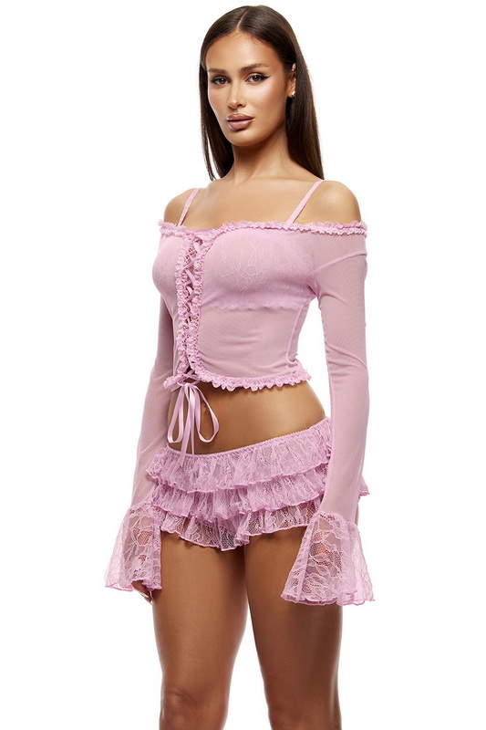 Light Pink Lace Top & Shorts Set