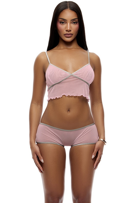 Pink Sheer Mesh Cami & Boyshorts