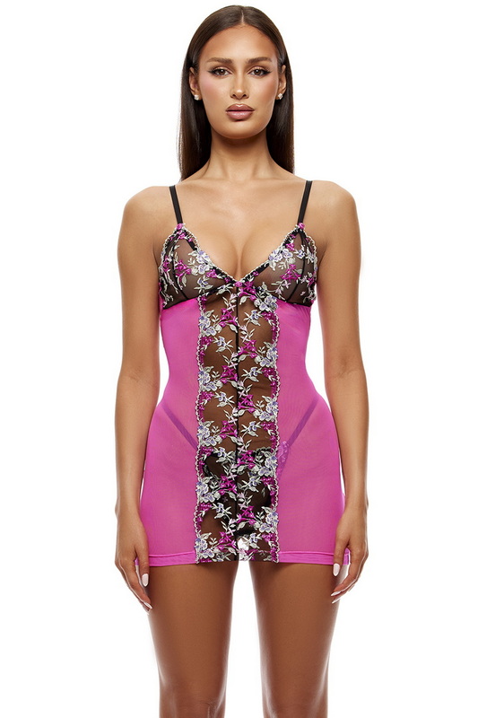 Embroidered Floral Lace Chemise & Panty