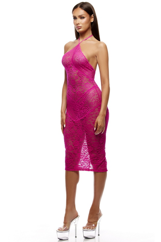 Fuchsia Stretch Lace Midi Dress & Panty image 1