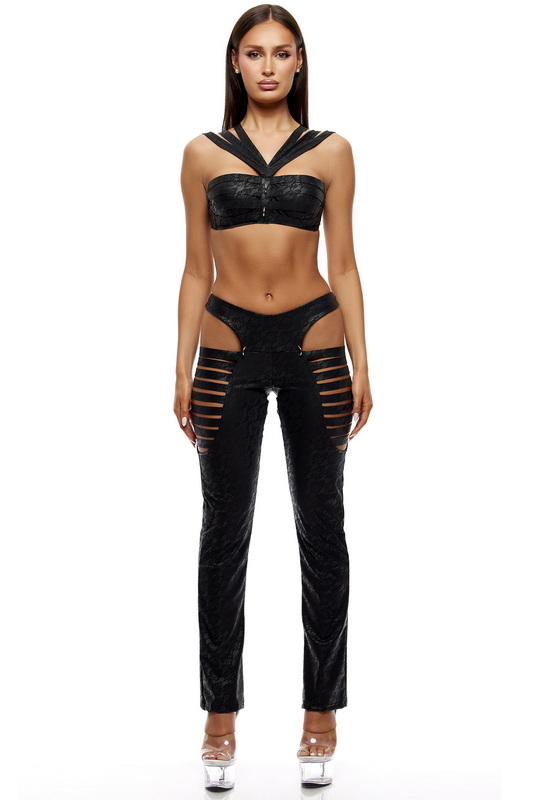 Black Strappy Matte Vinyl Bra & Pants Set