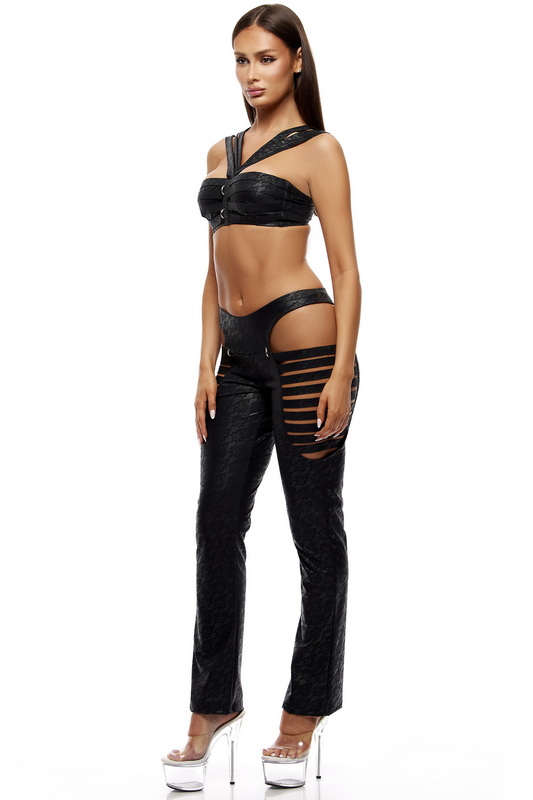 Black Strappy Matte Vinyl Bra & Pants Set image 1