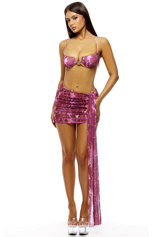 Pink Snake Coverup Mini Skirt