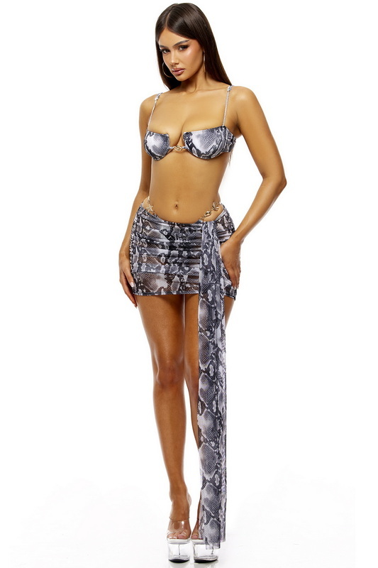 Black Snake Coverup Mini Skirt