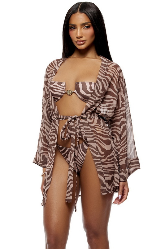 Tan Zebra Coverup Kimono image 4