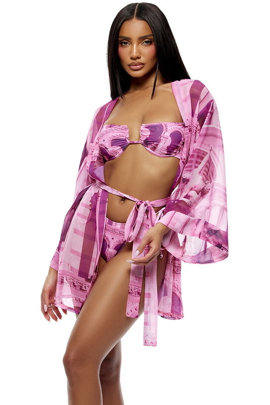 Fuchsia Poolside Cabana Ruched Bikini Set image 4