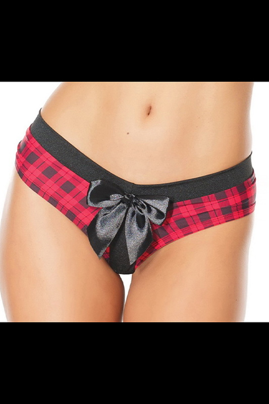 Plaid Covered Presents Crotchless Panty Blowout Deal