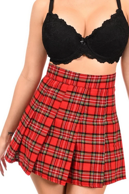 Red School Girl Plaid Skirt Blowout Deal