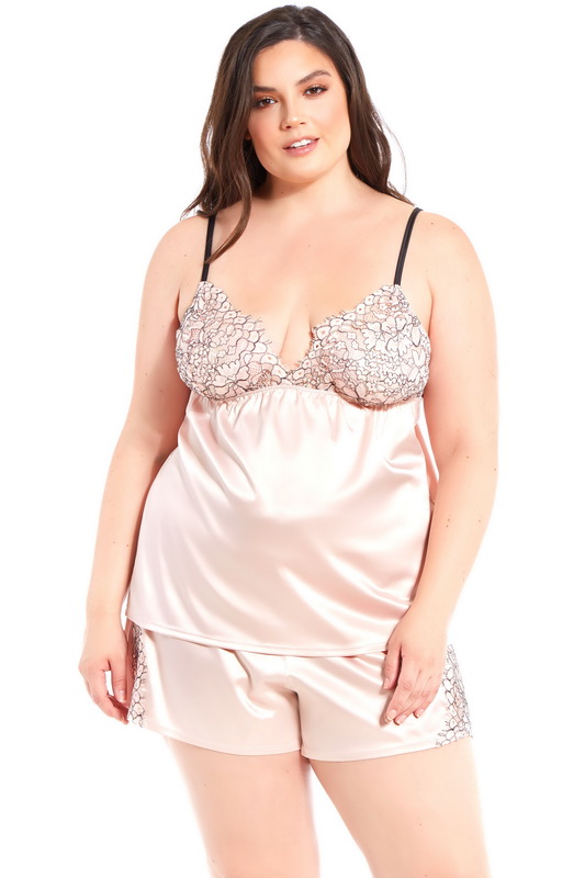 Plus Size Blush Satin & Lace Cami Set Blowout Deal