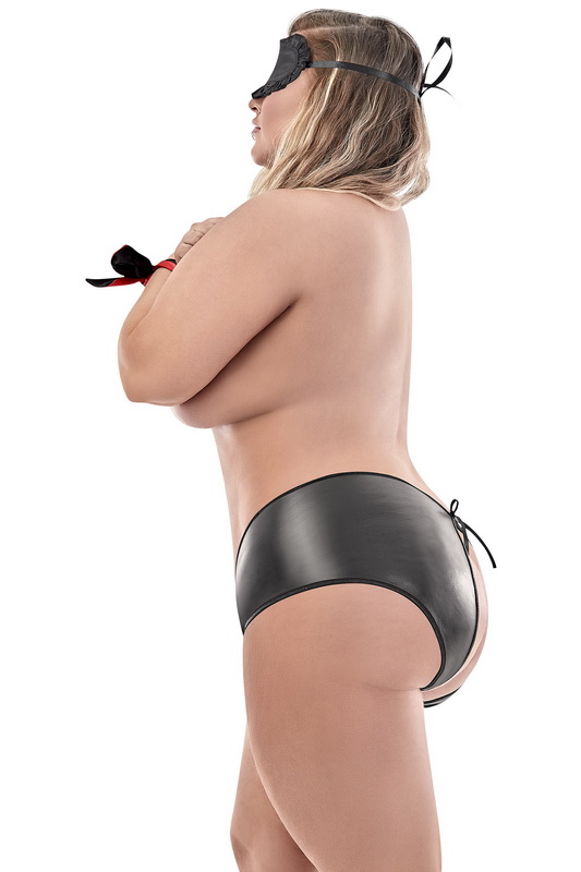 Plus Size Love & Strappy Design Wet Look Boyshort Set Blowout Deal image 2