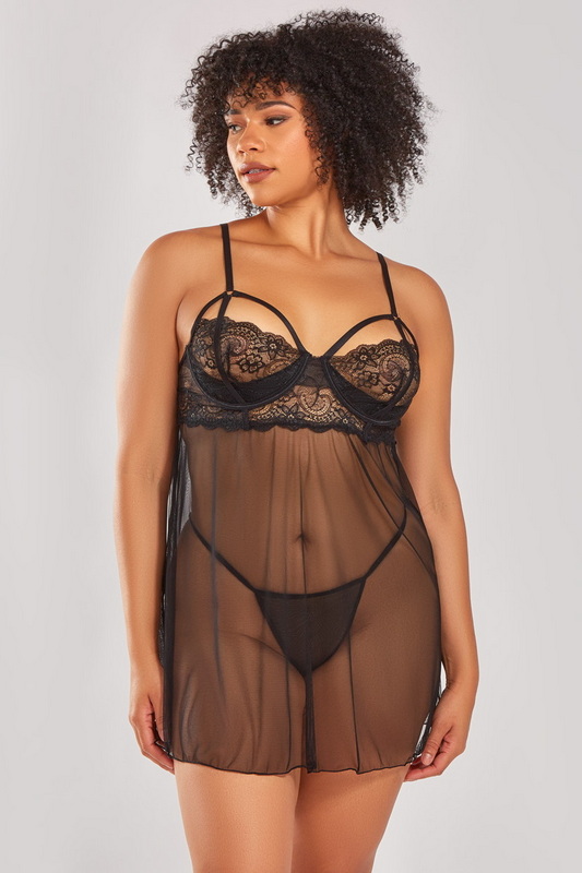 Plus Size Lea Black Shelf Cup Lingerie Babydoll Blowout Deal
