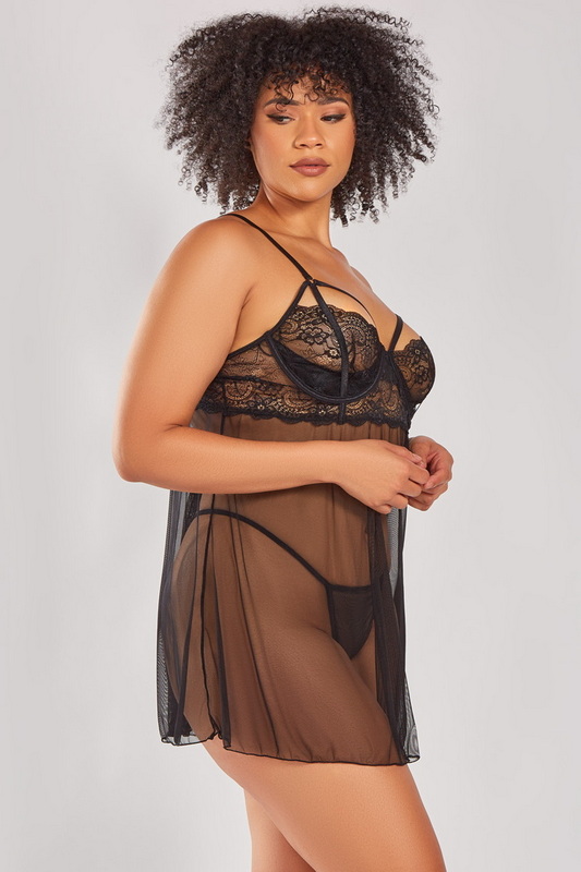 Plus Size Lea Black Shelf Cup Lingerie Babydoll Blowout Deal image 1