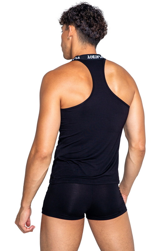 Black Play-Boy-Brand Tuxedo Modal Tank Top Blowout Deal image 1