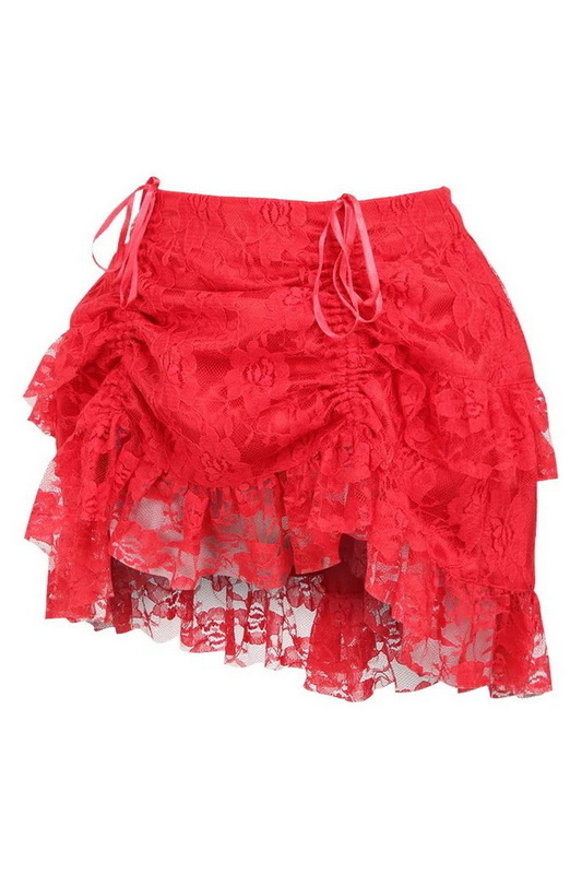 Red Lace Ruched Bustle Skirt Blowout Deal image 1
