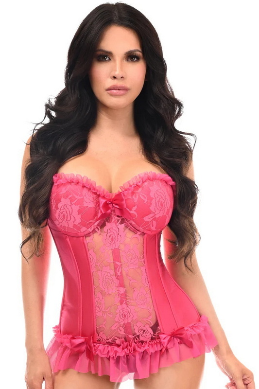 Plus Size Lavish Fuchsia Lycra & Lace Stretch Bustier Corset Blowout Deal